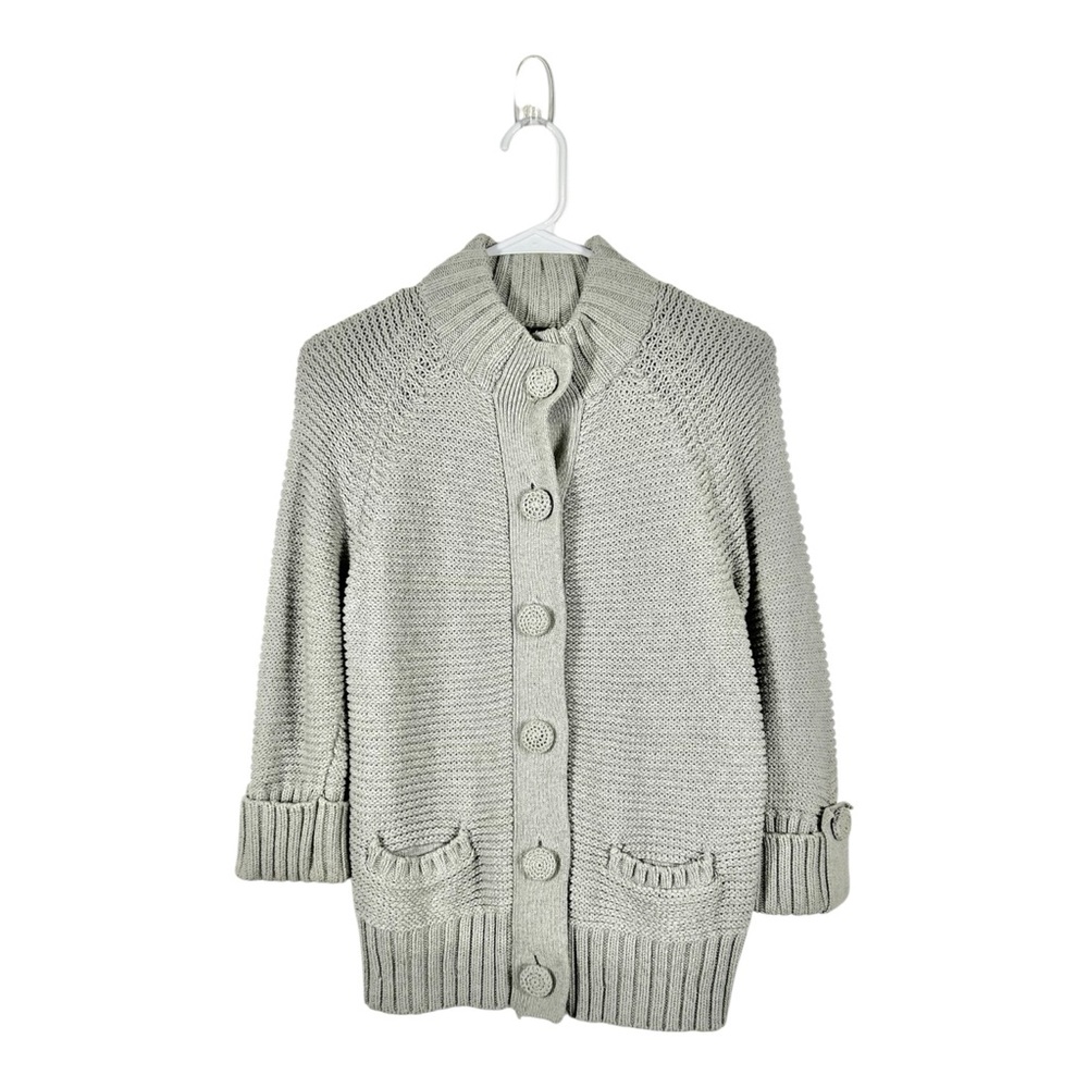 Chico’s Grey Knit Button Front Collared Sweater‎